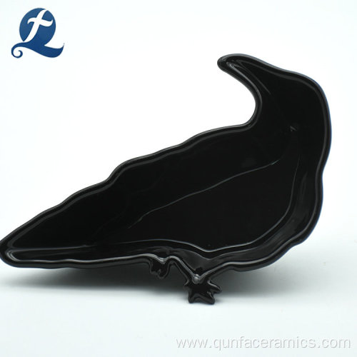 Black Color Raven Shape Ceramic Plate Dish